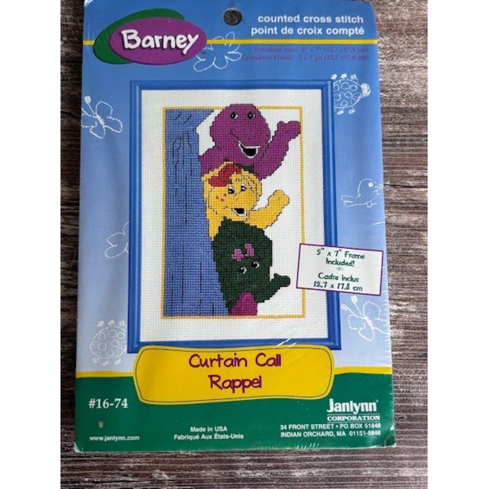 Barney Curtain‎ Call Counted Cross Stitch Kit Janlynn 5"x7" Frame Included